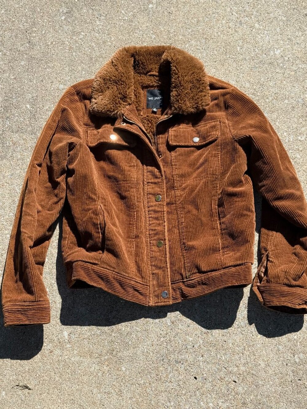 Me Jane Brown Corduroy Faux Fur Jacket M Penny Lane Y2K Western Boho Coat 4337